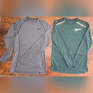 2 Nike Men's Long Sleeve Shirts - Charcoal and Forest Green